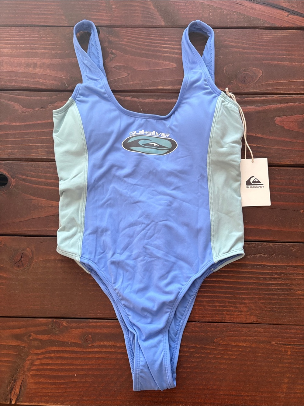 Quiksilver Periwinkle and  Liggt Green Athletic One-Piece Swimsuit Size Small